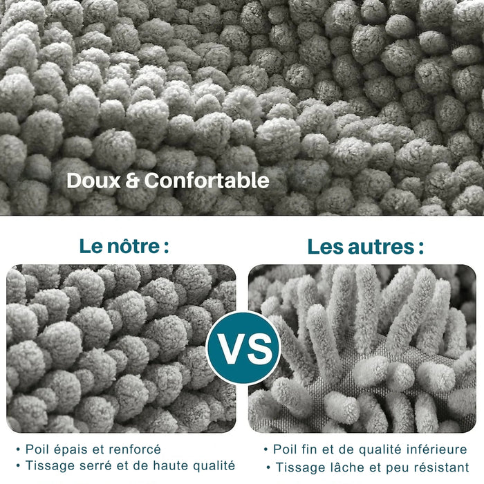 Tapis de salle de bain ultra doux en microfibre chenille – Antidérapant, absorbant & séchage rapide