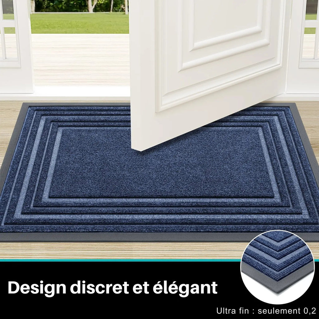 Tapis d’entrée en caoutchouc naturel antisalissures, profil bas, décor maison moderne