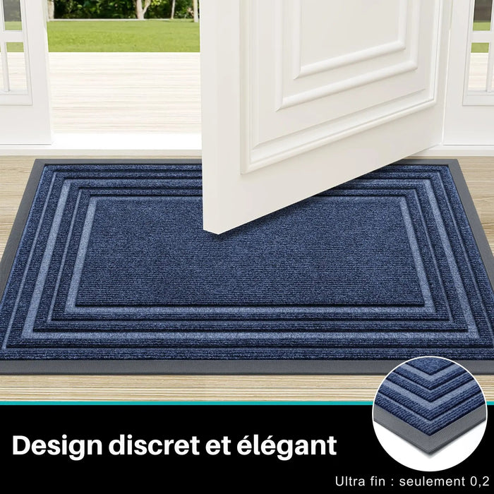 Tapis d’entrée en caoutchouc naturel antisalissures, profil bas, décor maison moderne