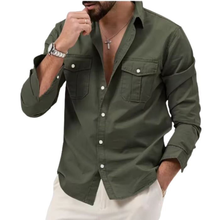 Chemise décontractée cintrée à poches multiples – Manches longues printemps ou été