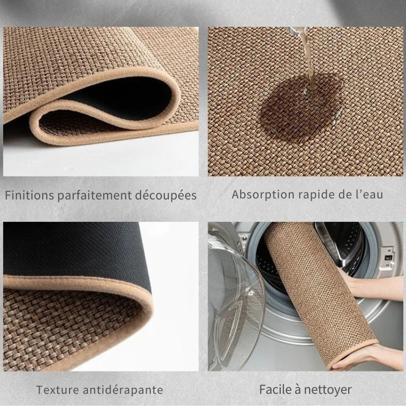 Tapis de cuisine antidérapant lavable – Faux sisal élégant avec dos en caoutchouc naturel