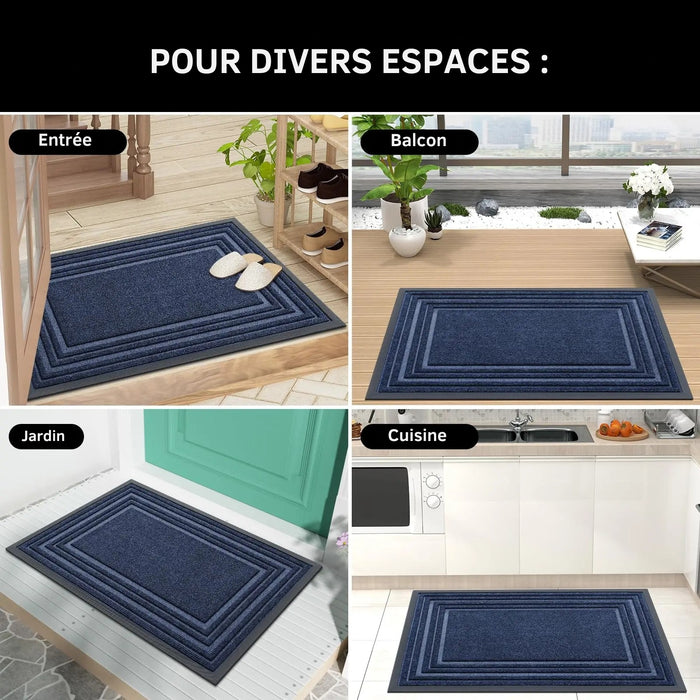 Tapis d’entrée en caoutchouc naturel antisalissures, profil bas, décor maison moderne