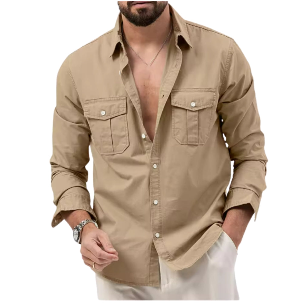 Chemise décontractée cintrée à poches multiples – Manches longues printemps ou été