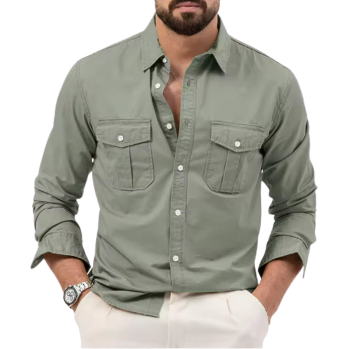 Chemise décontractée cintrée à poches multiples – Manches longues printemps ou été