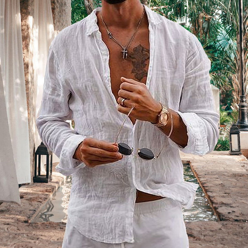 Chemise en lin à manches longues décontractée été