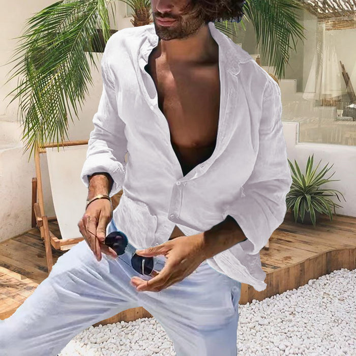 Chemise en lin à manches longues décontractée été