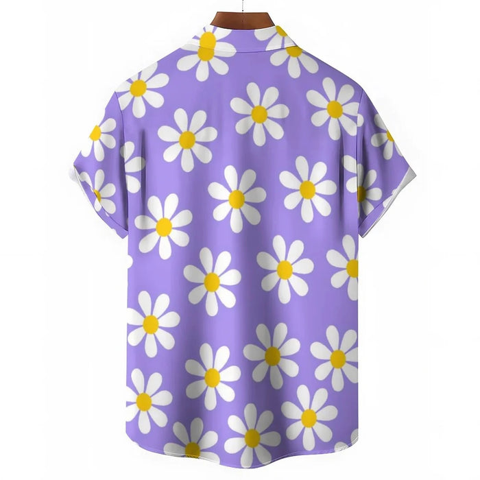 Chemise imprimée marguerites col cubain