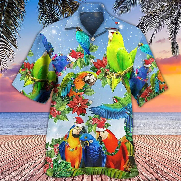 Chemise hawaïenne tropicale imprimée perroquets et fleurs