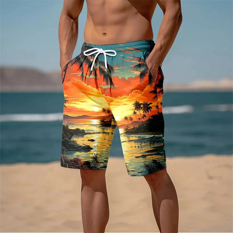 Short de bain tropical coucher de soleil fluo