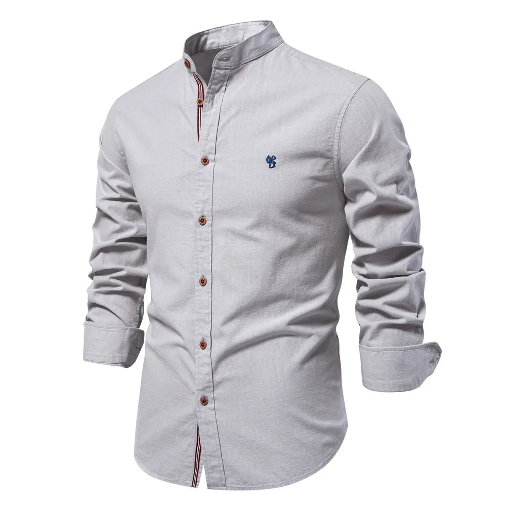 Chemise col mao ajustée – manches longues et boutonnière contrastée