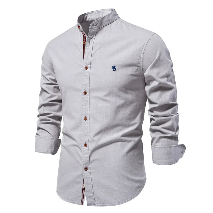 Chemise col mao ajustée – manches longues et boutonnière contrastée
