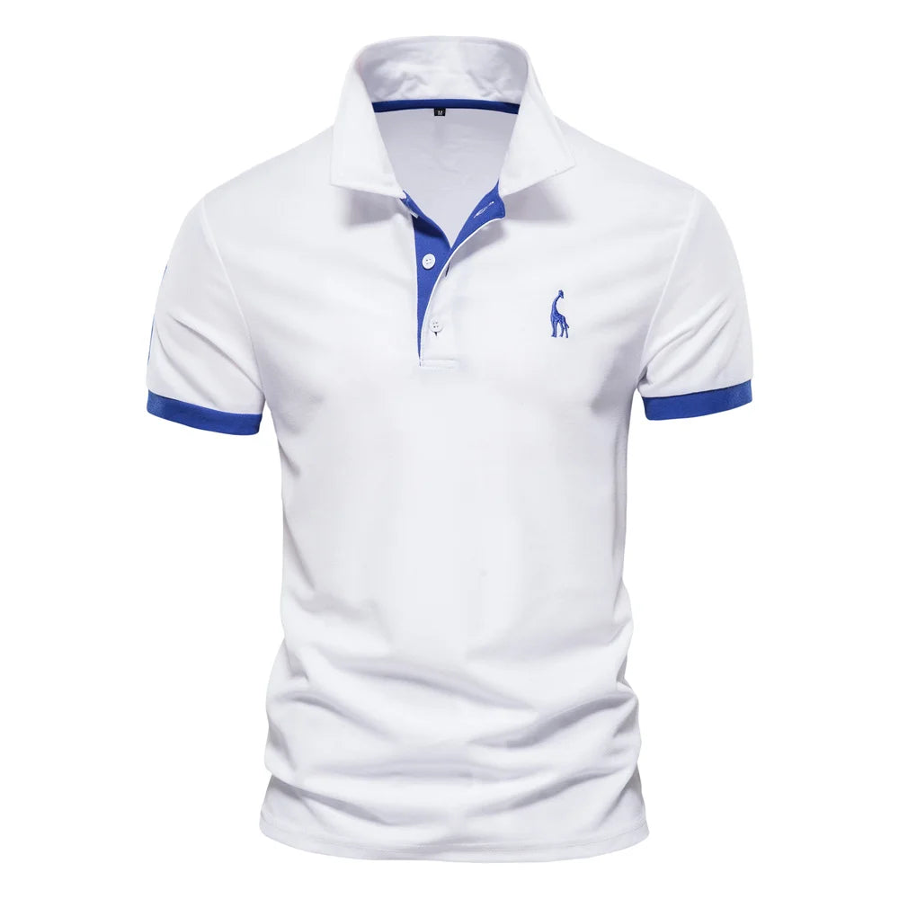 Polo slim fit décontracté – couleur unie, col classique, AIOPESON brodé, coton