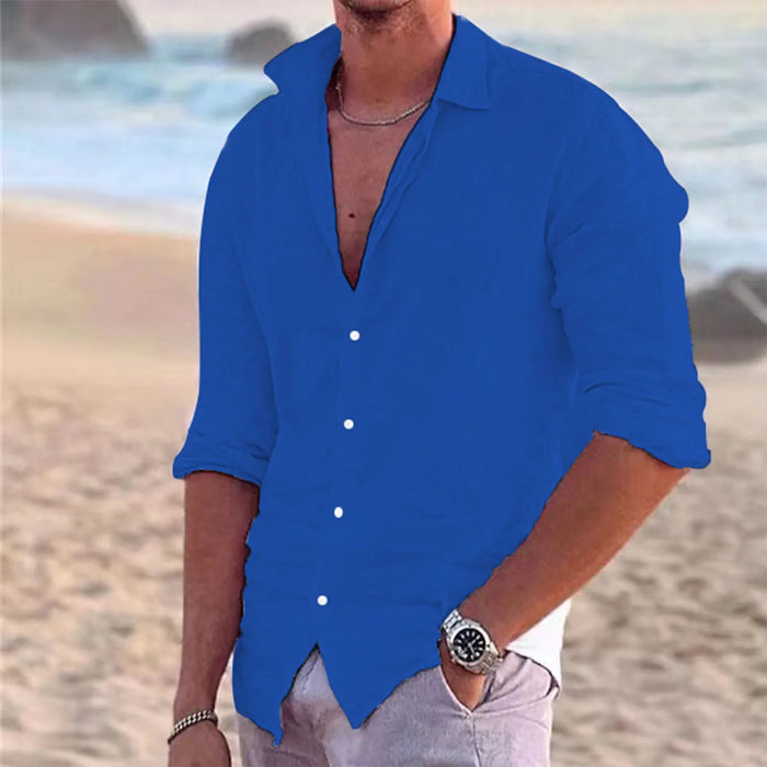 Chemise en lin manches longues – coupe fluide à col ouvert