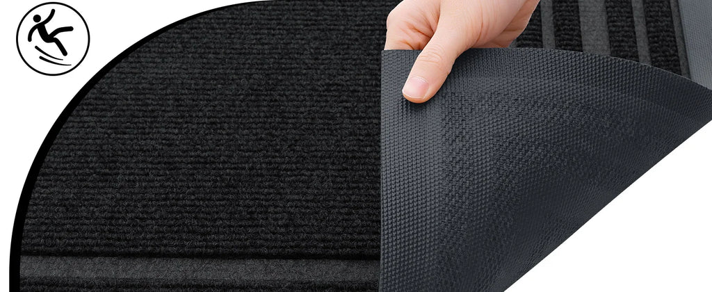 Tapis d’entrée en caoutchouc naturel antisalissures, profil bas, décor maison moderne