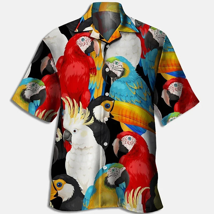 Chemise hawaïenne tropicale imprimée perroquets et fleurs