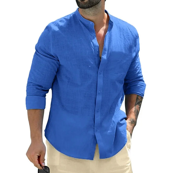 Chemise col mao en lin mélangé coupe fluide été