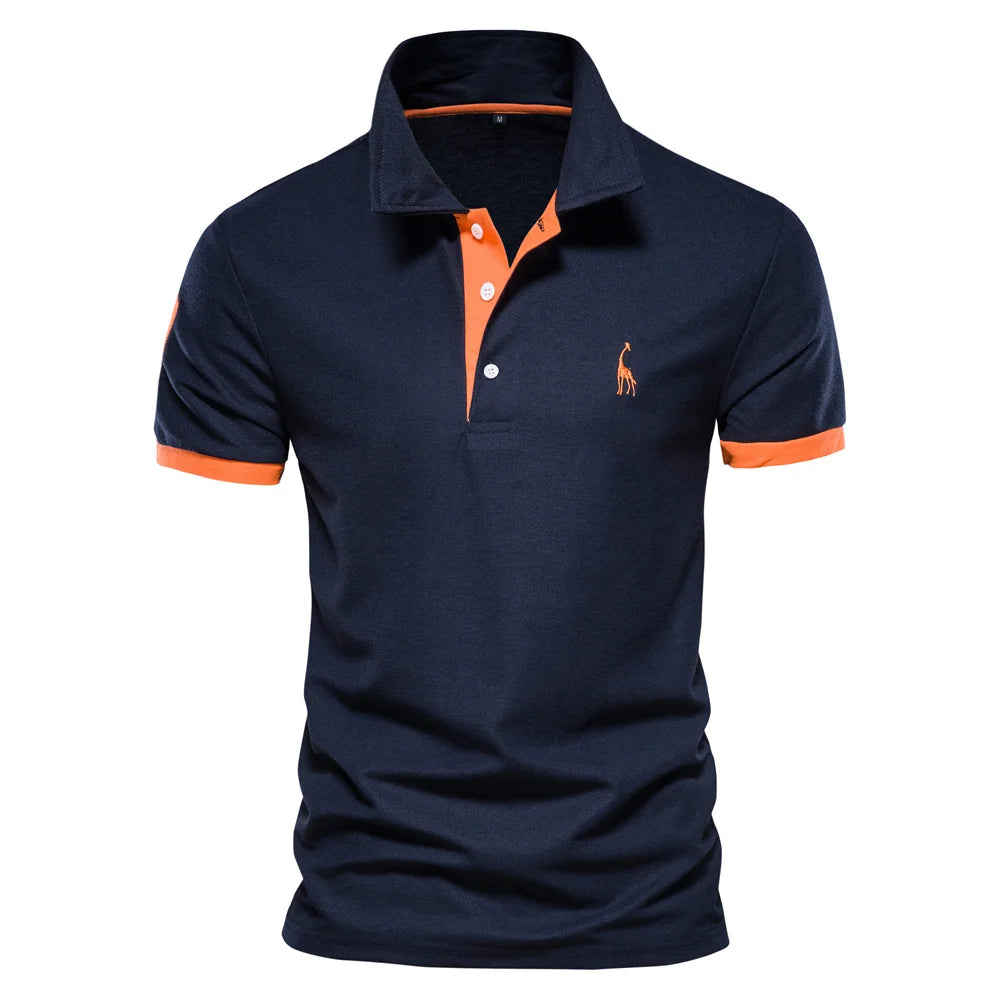Polo slim fit décontracté – couleur unie, col classique, AIOPESON brodé, coton