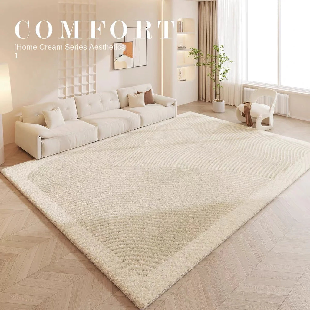 Grand tapis cachemire ultra doux lavable, antidérapant, crème – déco salon et chambre