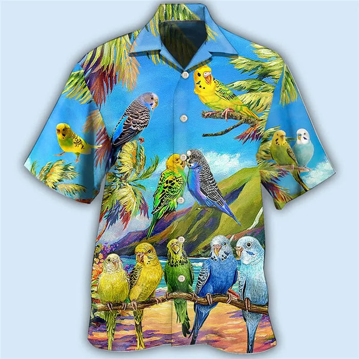 Chemise hawaïenne tropicale imprimée perroquets et fleurs