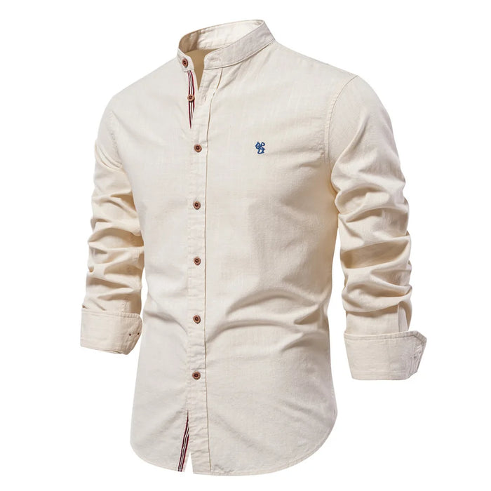 Chemise col mao ajustée – manches longues et boutonnière contrastée