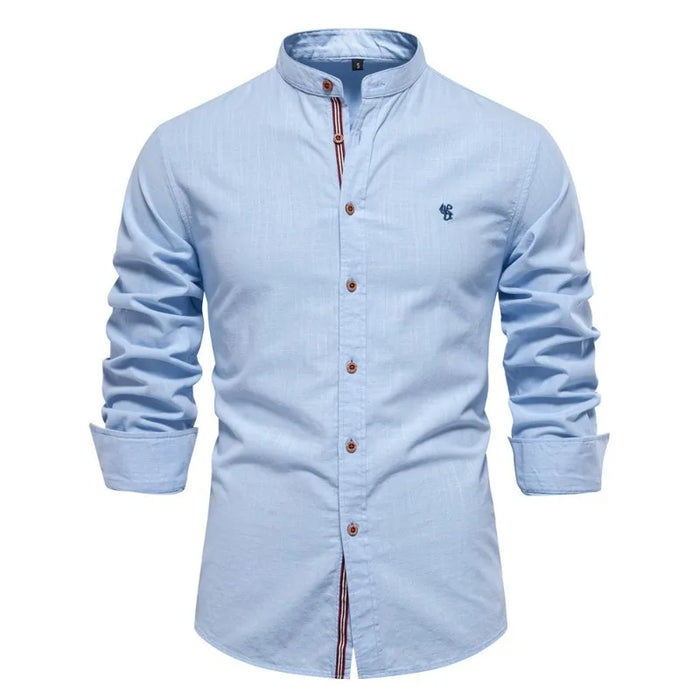 Chemise col mao ajustée – manches longues et boutonnière contrastée