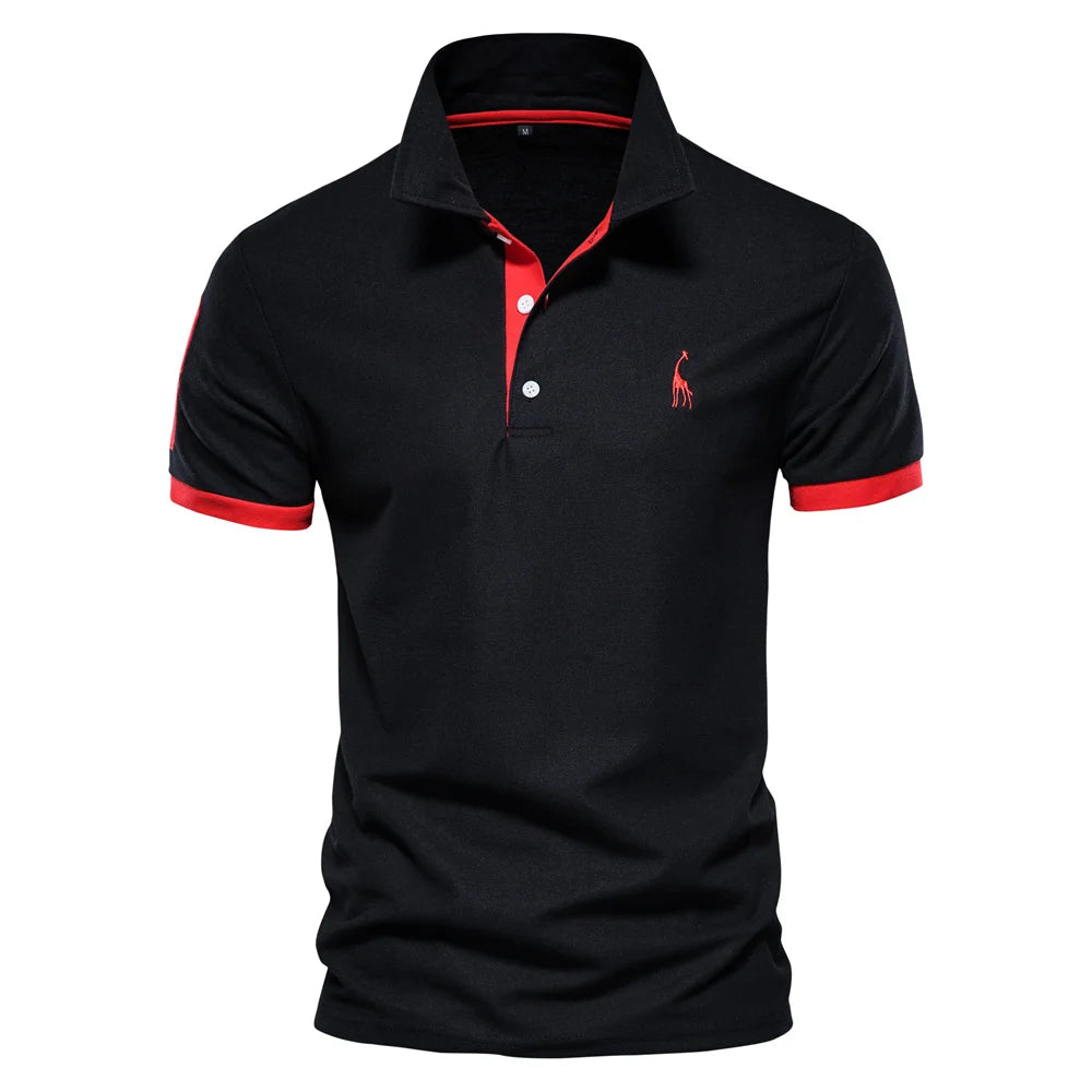 Polo slim fit décontracté – couleur unie, col classique, AIOPESON brodé, coton