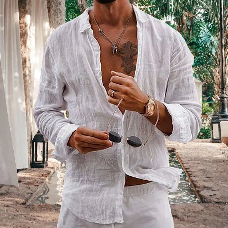 Chemise en lin à manches longues décontractée été