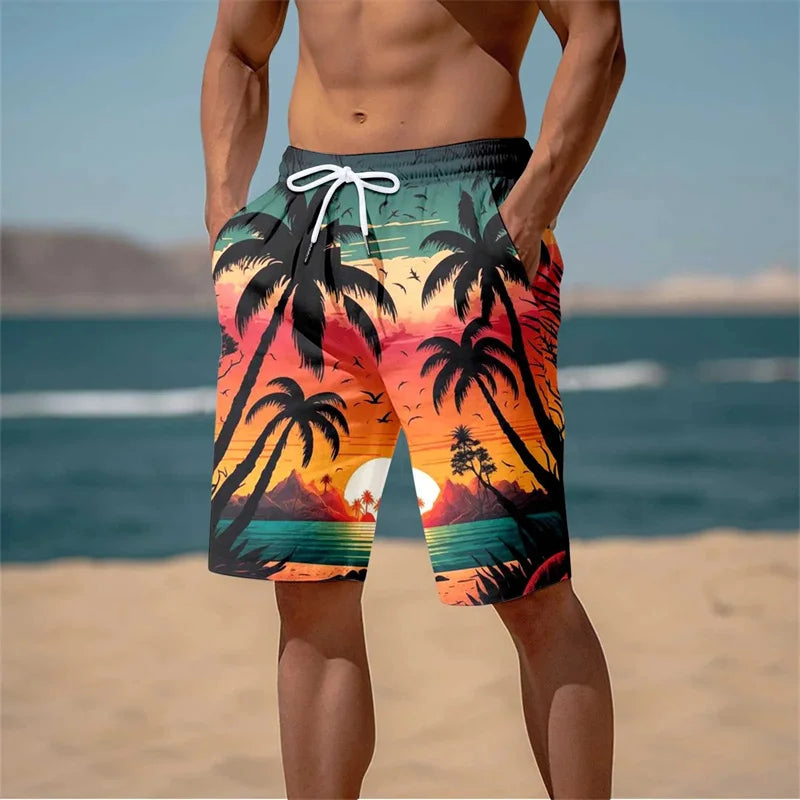 Short de bain tropical coucher de soleil fluo