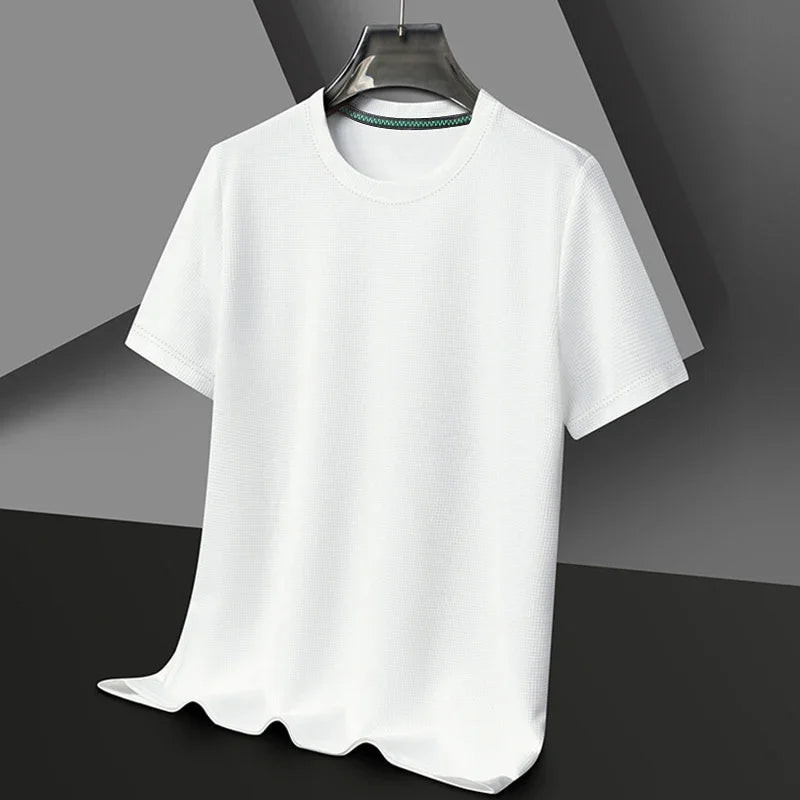 T-shirt à col rond gaufré , haut à manches courtes, nouveau, été