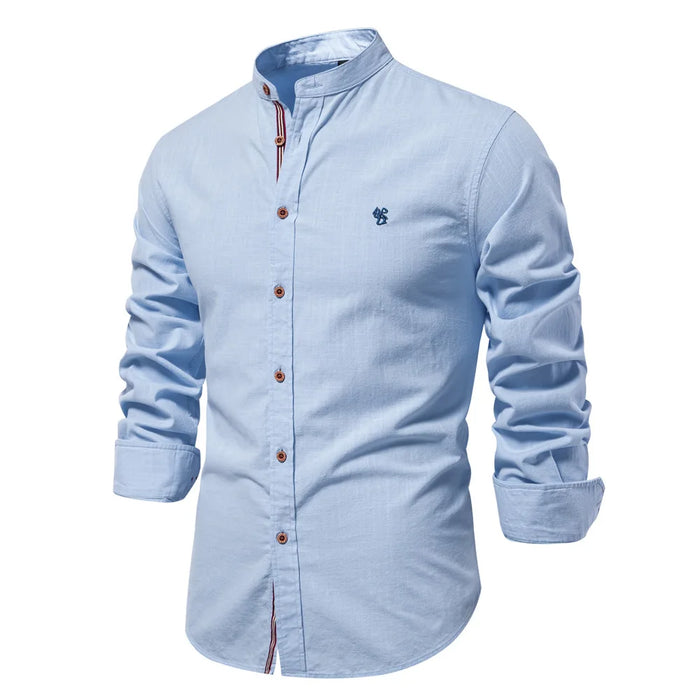 Chemise col mao ajustée – manches longues et boutonnière contrastée