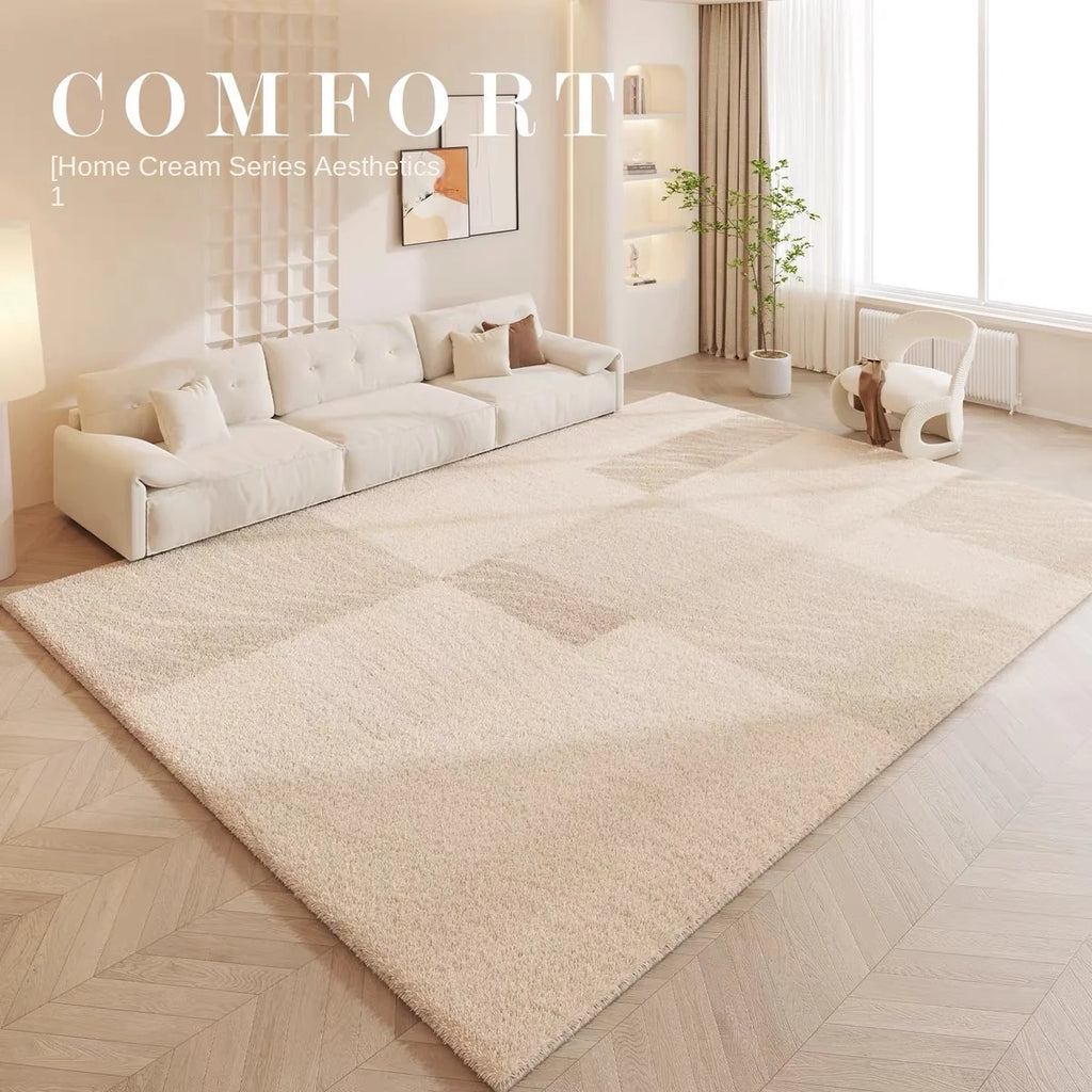 Grand tapis cachemire ultra doux lavable, antidérapant, crème – déco salon et chambre