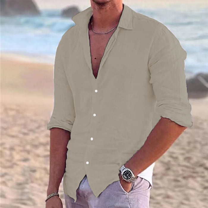 Chemise en lin manches longues – coupe fluide à col ouvert