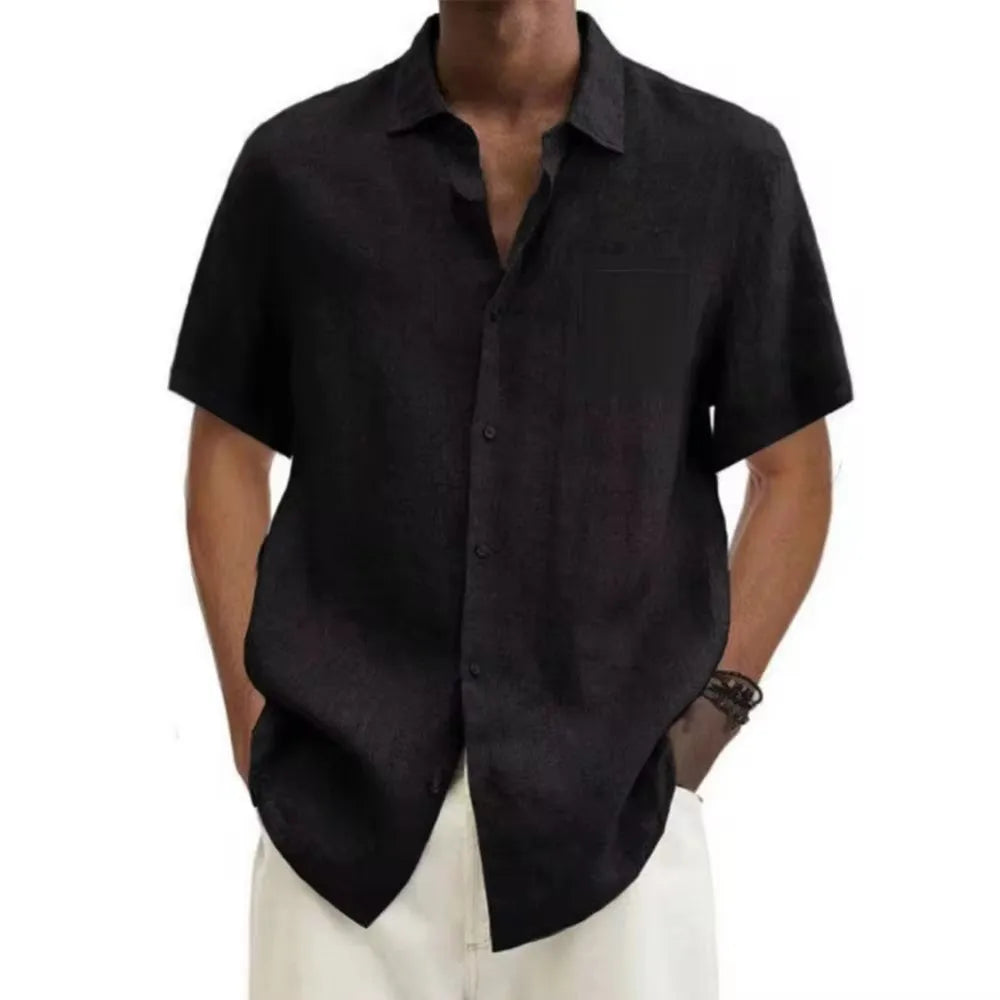 Chemise manches courtes été – coton & lin, col revers, décontractée plage, grande taille