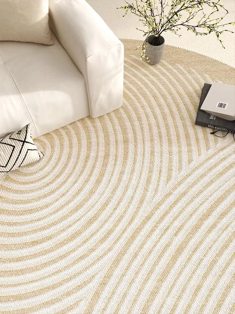 Grand tapis rond d’été antitache pour salon et chambre – Uni, résistant à la saleté