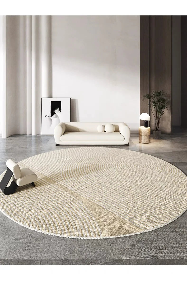 Grand tapis rond d’été antitache pour salon et chambre – Uni, résistant à la saleté