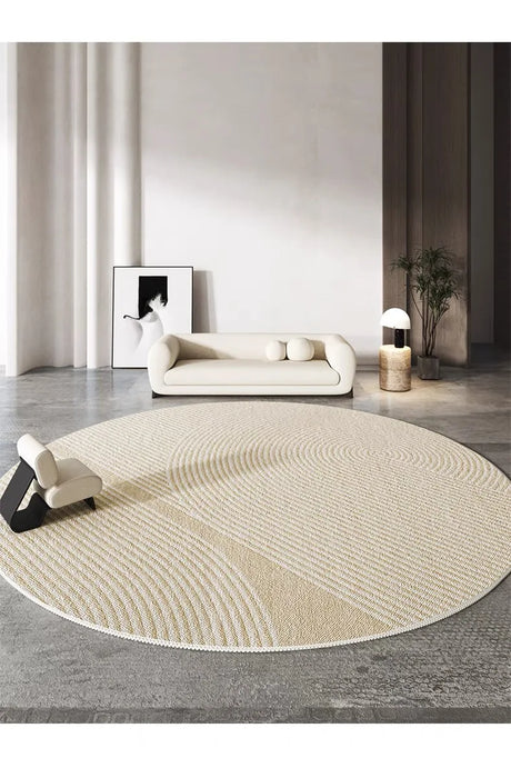 Grand tapis rond d’été antitache pour salon et chambre – Uni, résistant à la saleté
