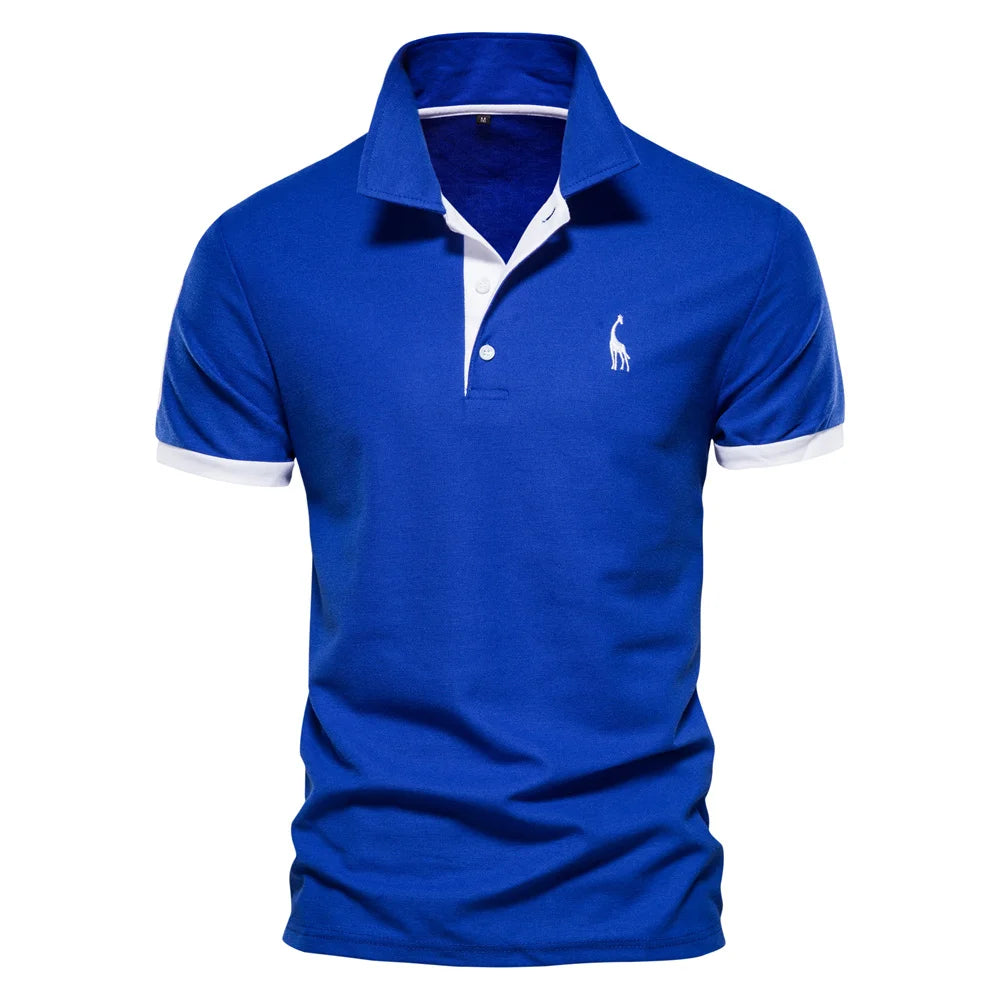 Polo slim fit décontracté – couleur unie, col classique, AIOPESON brodé, coton