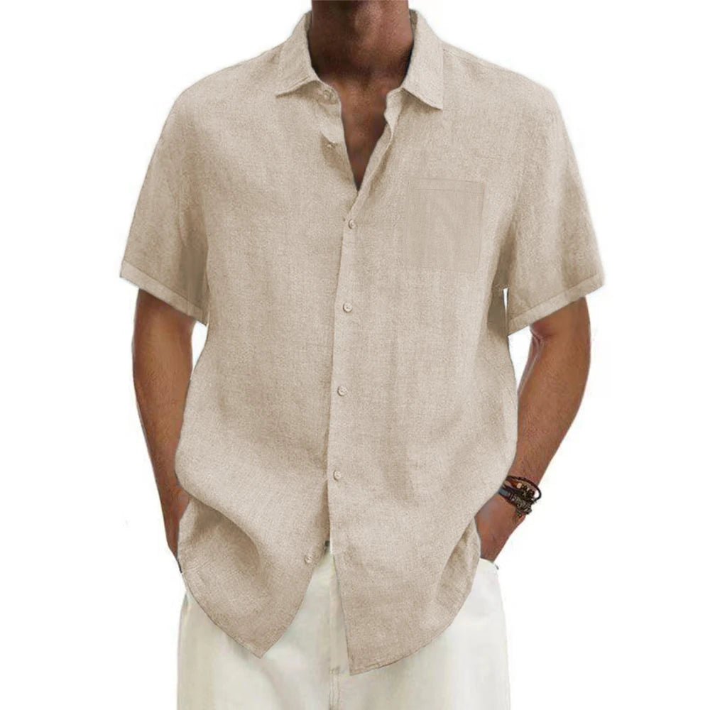Chemise manches courtes été – coton & lin, col revers, décontractée plage, grande taille