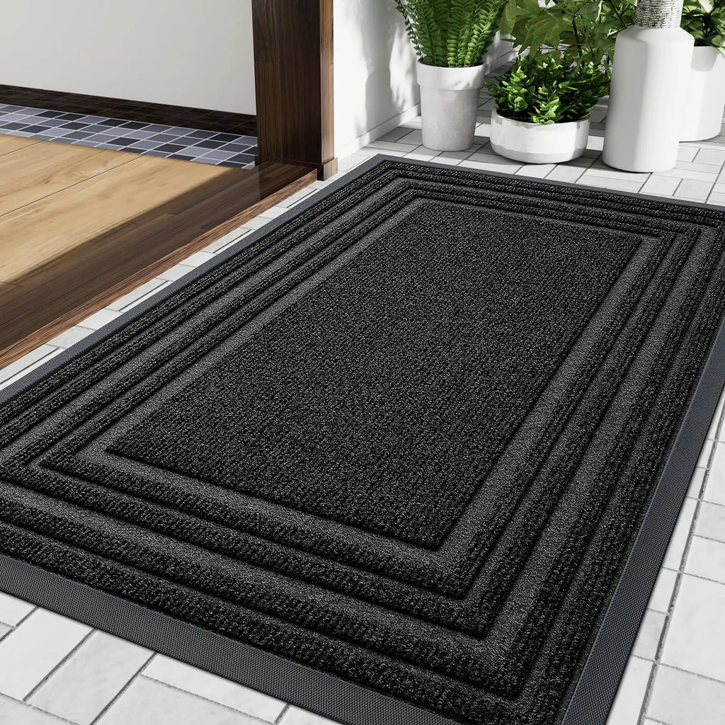 Tapis d’entrée en caoutchouc naturel antisalissures, profil bas, décor maison moderne