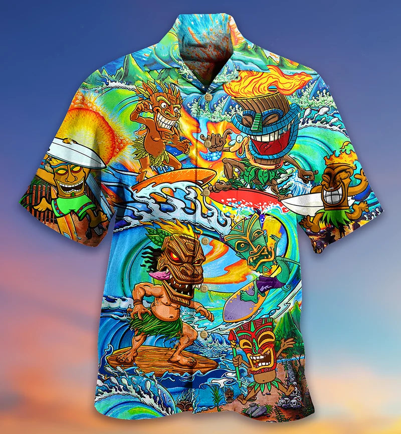 Chemise hawaïenne tropicale imprimée perroquets et fleurs