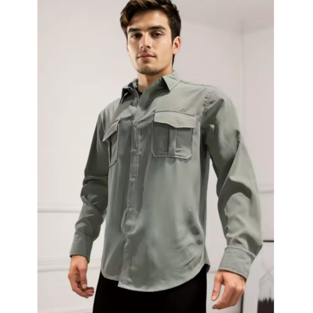 Chemise décontractée cintrée à poches multiples – Manches longues printemps ou été