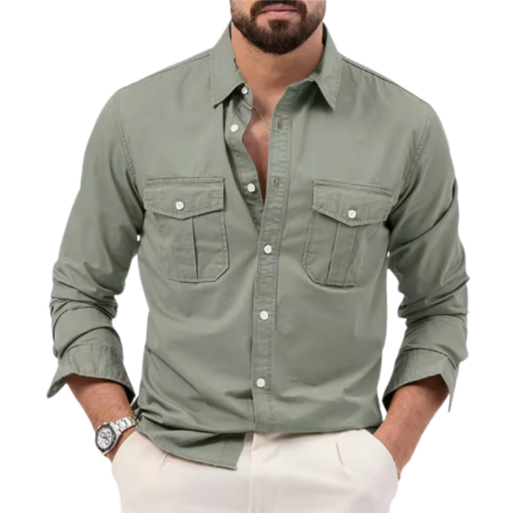 Chemise décontractée cintrée à poches multiples – Manches longues printemps ou été