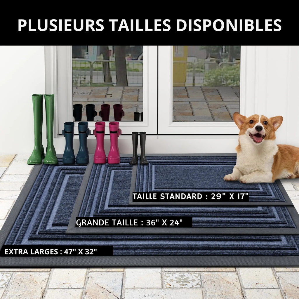 Tapis d’entrée en caoutchouc naturel antisalissures, profil bas, décor maison moderne