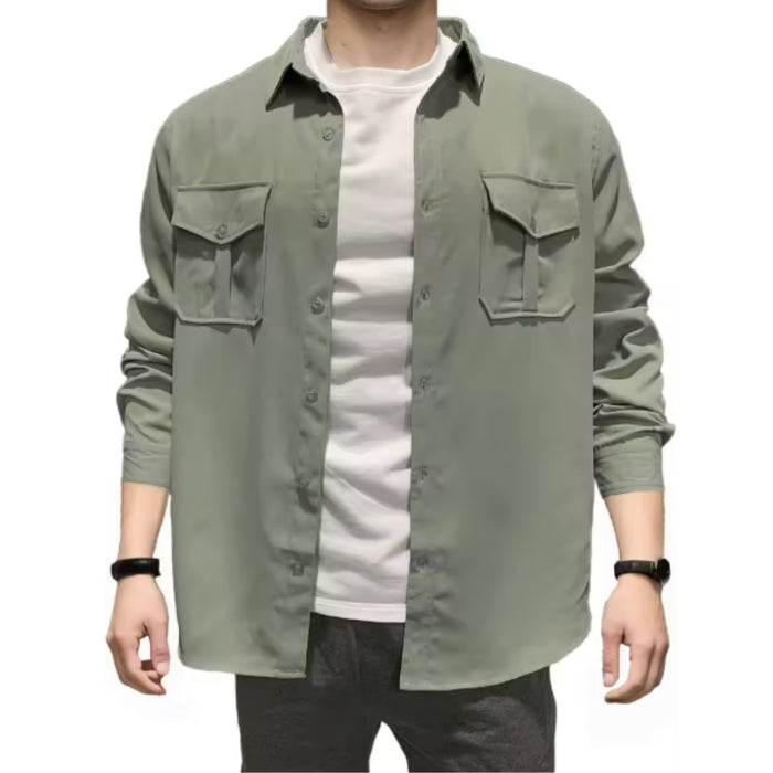 Chemise décontractée cintrée à poches multiples – Manches longues printemps ou été