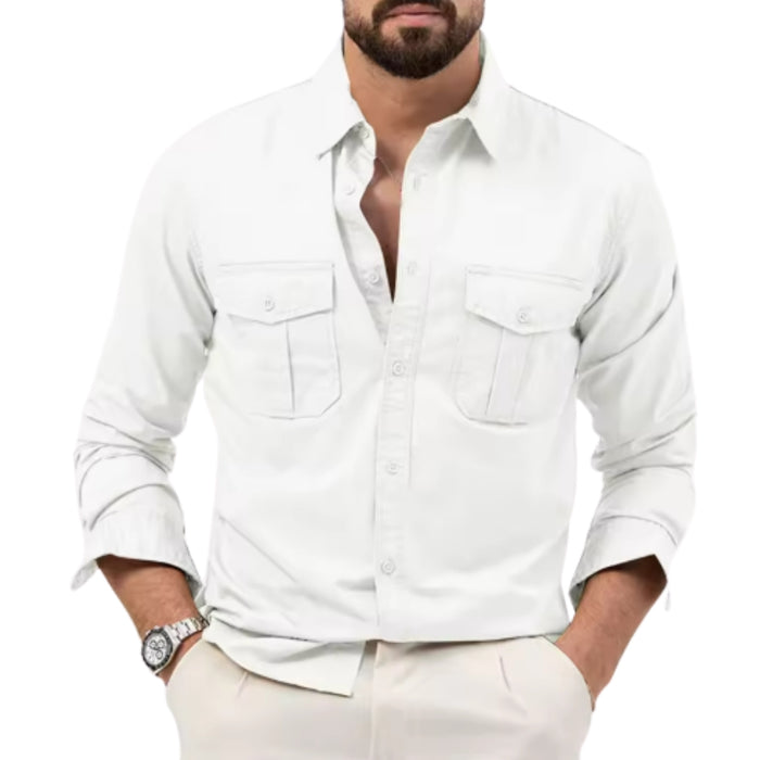 Chemise décontractée cintrée à poches multiples – Manches longues printemps ou été