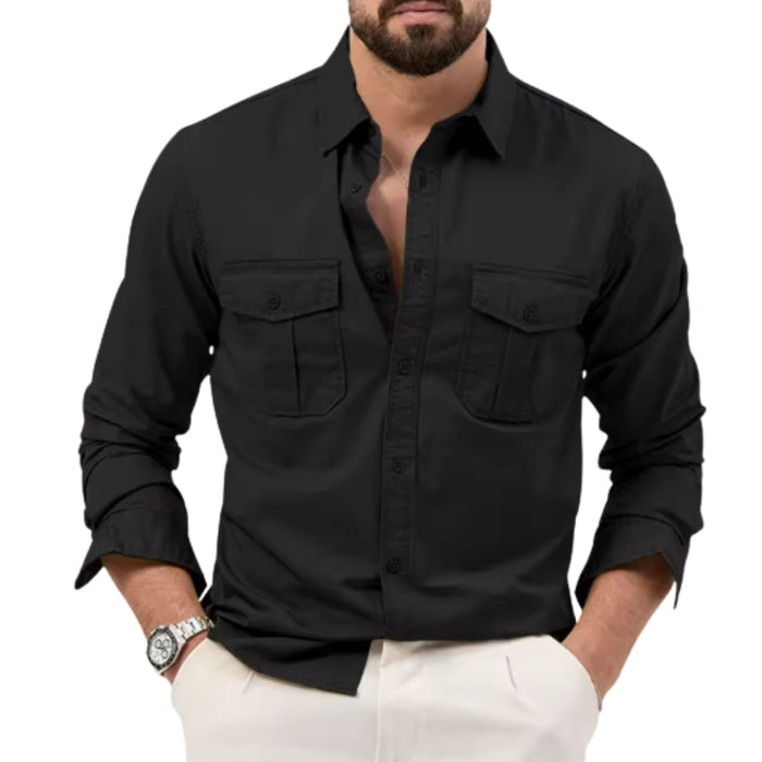 Chemise décontractée cintrée à poches multiples – Manches longues printemps ou été