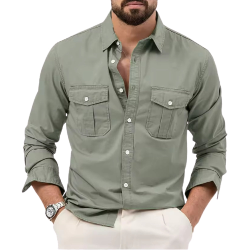 Chemise décontractée cintrée à poches multiples – Manches longues printemps ou été