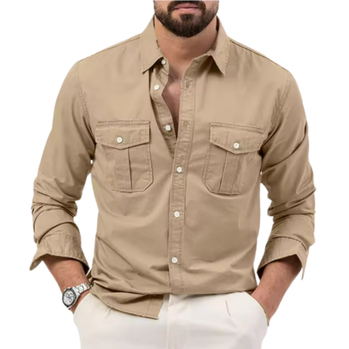 Chemise décontractée cintrée à poches multiples – Manches longues printemps ou été
