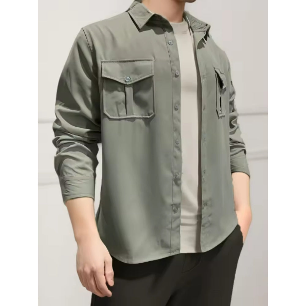 Chemise décontractée cintrée à poches multiples – Manches longues printemps ou été