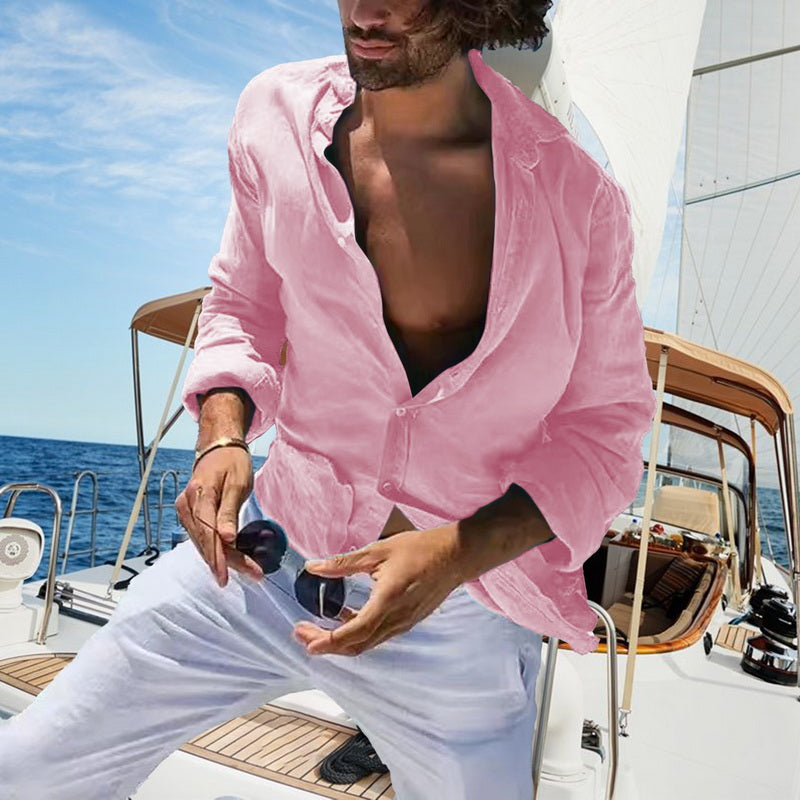 Chemise en lin à manches longues décontractée été